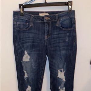 Cello Blue Skinny Jeans with Distressing and Classic Denim Wash